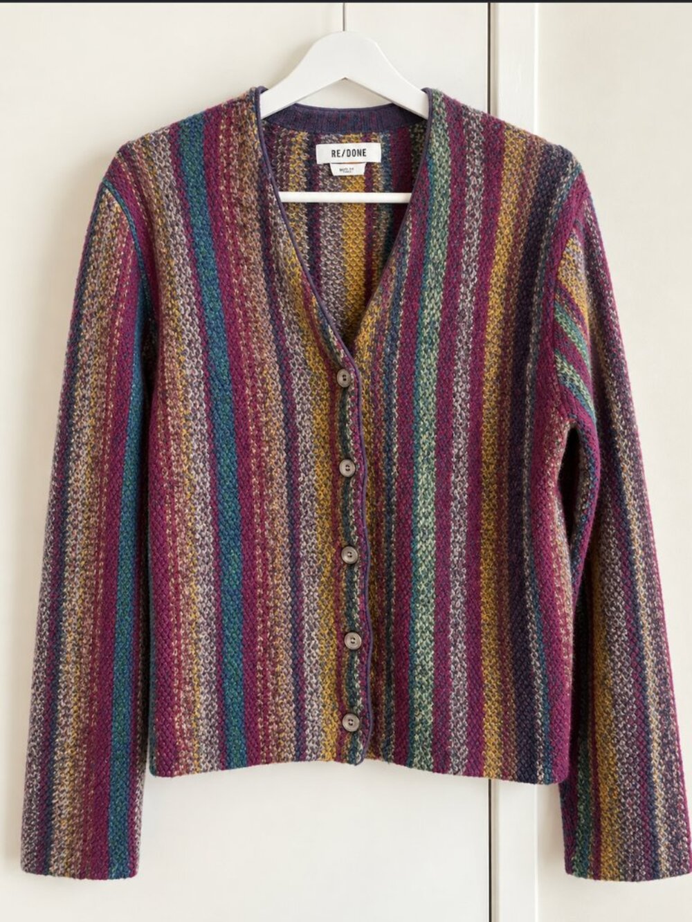 *NEW* RE/DONE 50s Vneck Striped Cardigan Plum/Multicolor XS